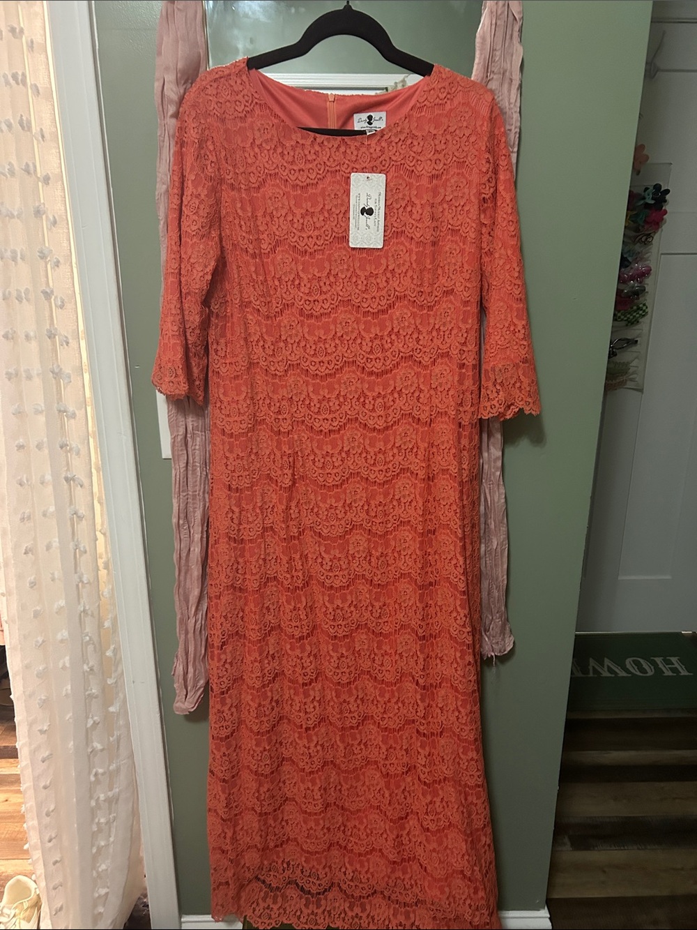 NWT-Dainty Jewells Coral Lace Long Sleeve Midi Dress